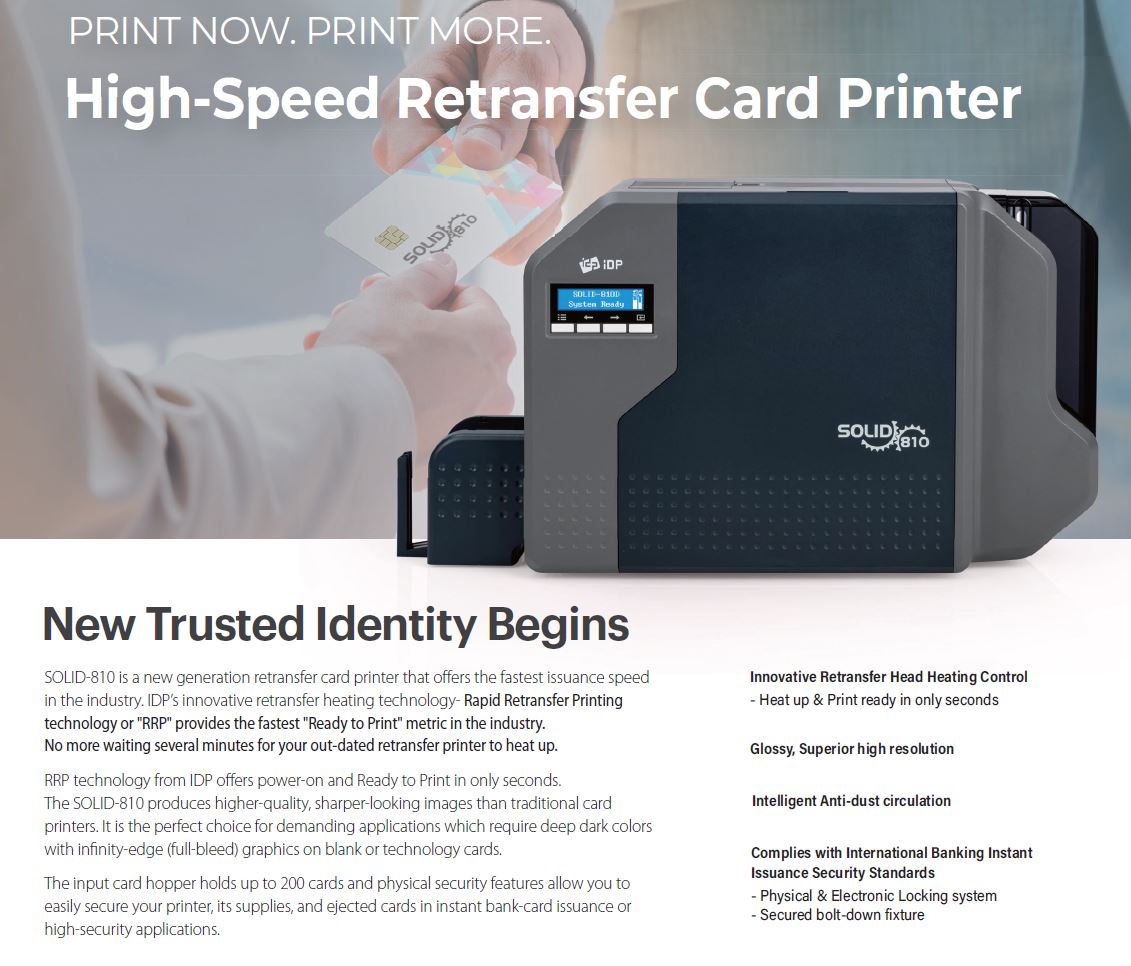 SOLID 810D Re-Transfer Dual-Sided Card Printer for Printers
